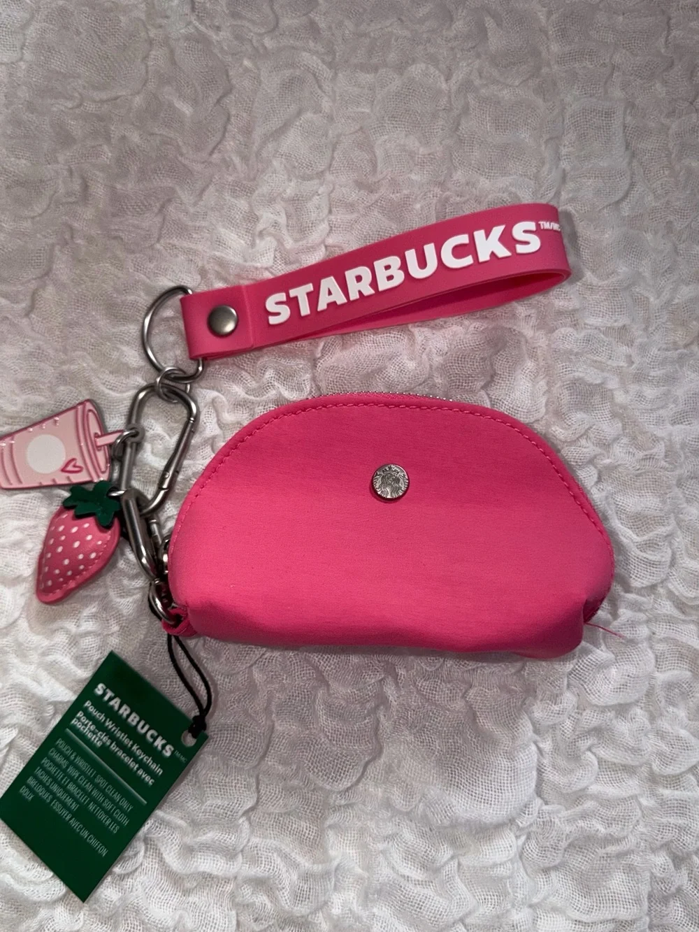 Starbucks Pink Bearista Glass Cup and Pink Pouch Keychain Bundle - Authentic